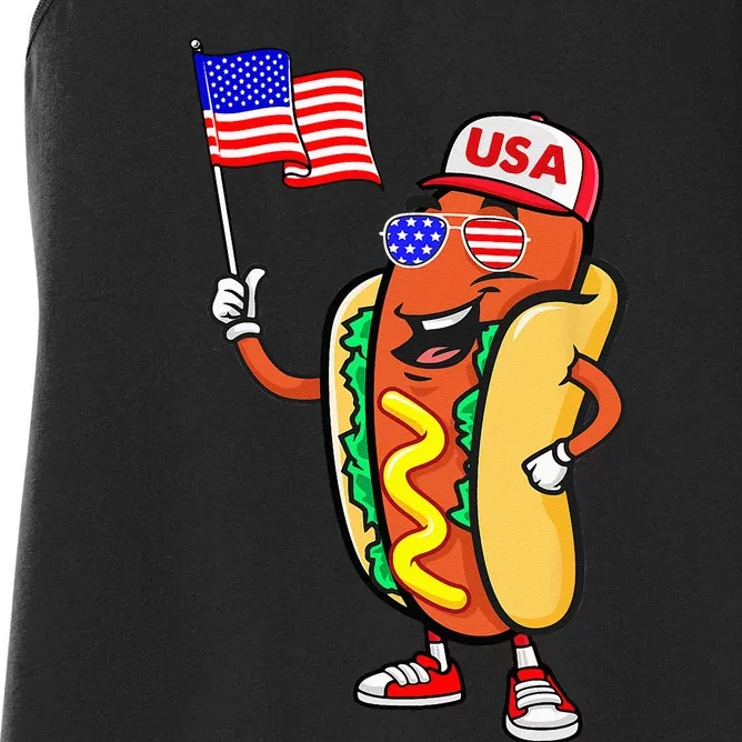 Patriotic Hot Dog American Flag USA Funny 4th Of July Fourth Women's Racerback Tank