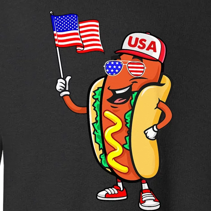 Patriotic Hot Dog American Flag USA Funny 4th Of July Fourth Toddler Sweatshirt