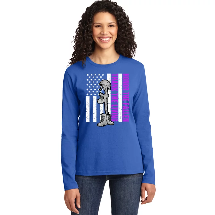 Purple Heart Day Military Honor The Fallen Thank The Living Gift Ladies Long Sleeve Shirt