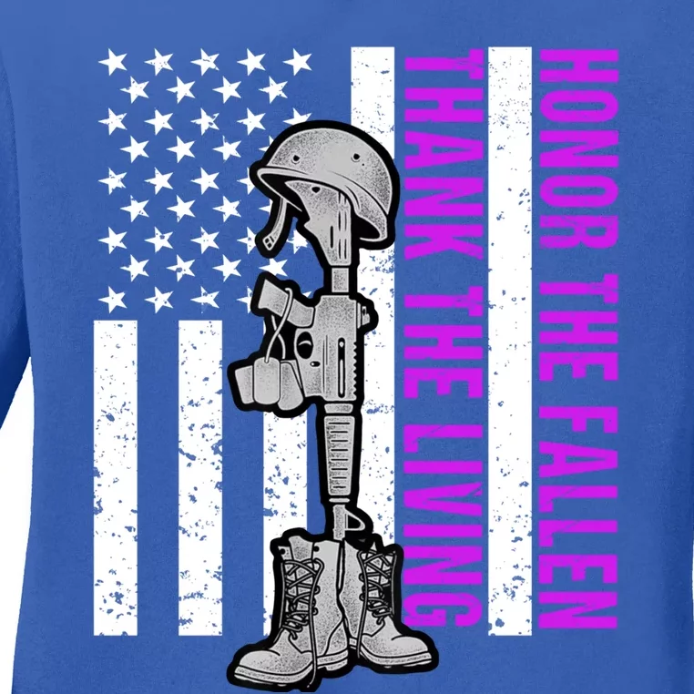 Purple Heart Day Military Honor The Fallen Thank The Living Gift Ladies Long Sleeve Shirt