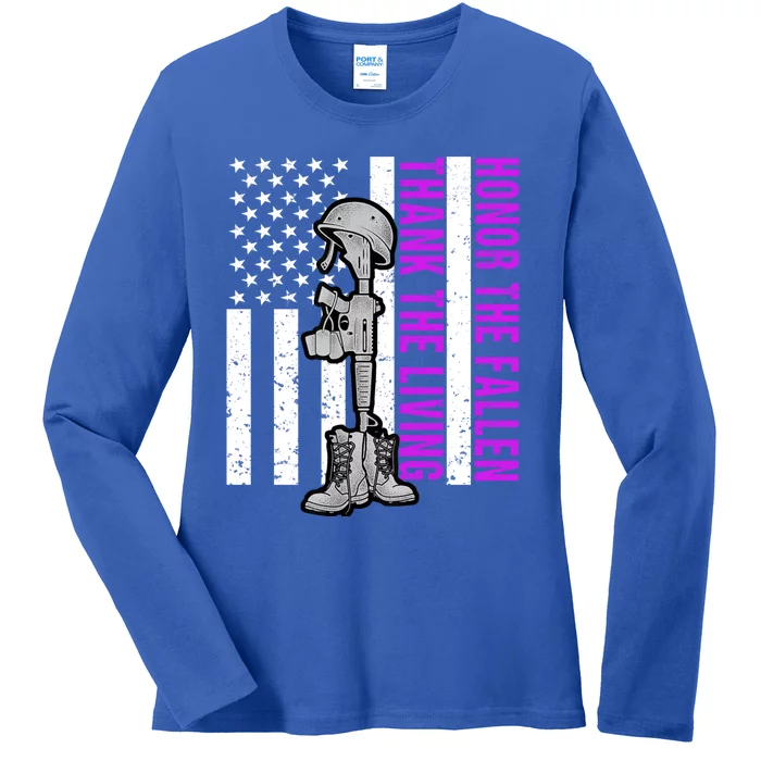 Purple Heart Day Military Honor The Fallen Thank The Living Gift Ladies Long Sleeve Shirt