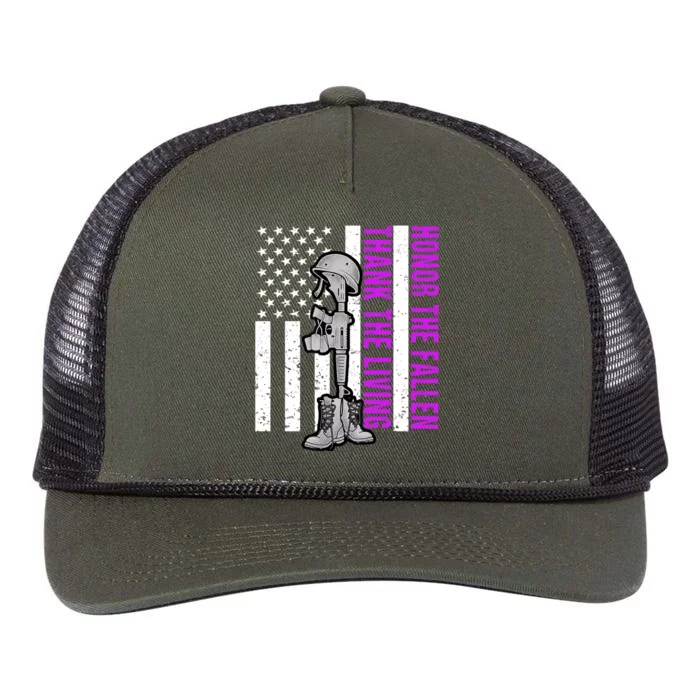 Purple Heart Day Military Honor The Fallen Thank The Living Gift Retro Rope Trucker Hat Cap