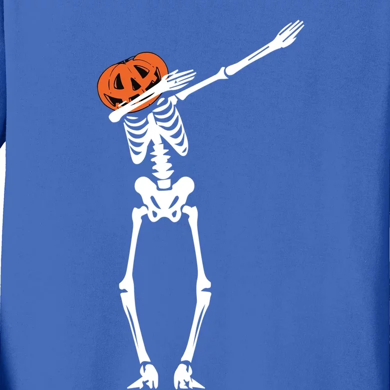 Pumpkin Head Dab Skeleton Halloween Gift Kids Long Sleeve Shirt