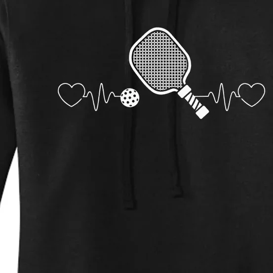 Pickleball Heartbeat Design for a I Love Pickleball Women's Pullover Hoodie