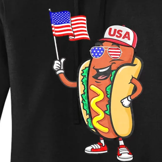 Patriotic Hot Dog American Flag Usa Funny 4th Of July Fourth Women's Pullover Hoodie