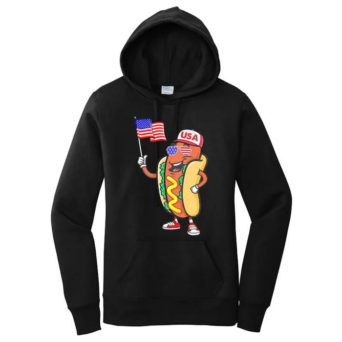 Patriotic Hot Dog American Flag Usa Funny 4th Of July Fourth Women's Pullover Hoodie