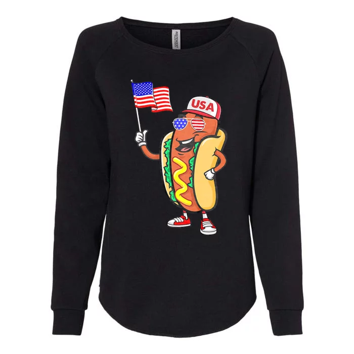 Patriotic Hot Dog American Flag Usa Funny 4th Of July Fourth Womens California Wash Sweatshirt