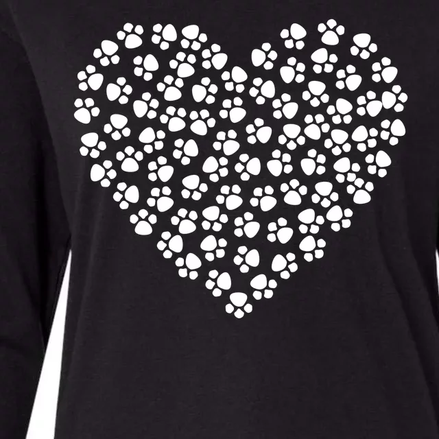 Pawprint Heart Dog Lover Womens Cotton Relaxed Long Sleeve T-Shirt