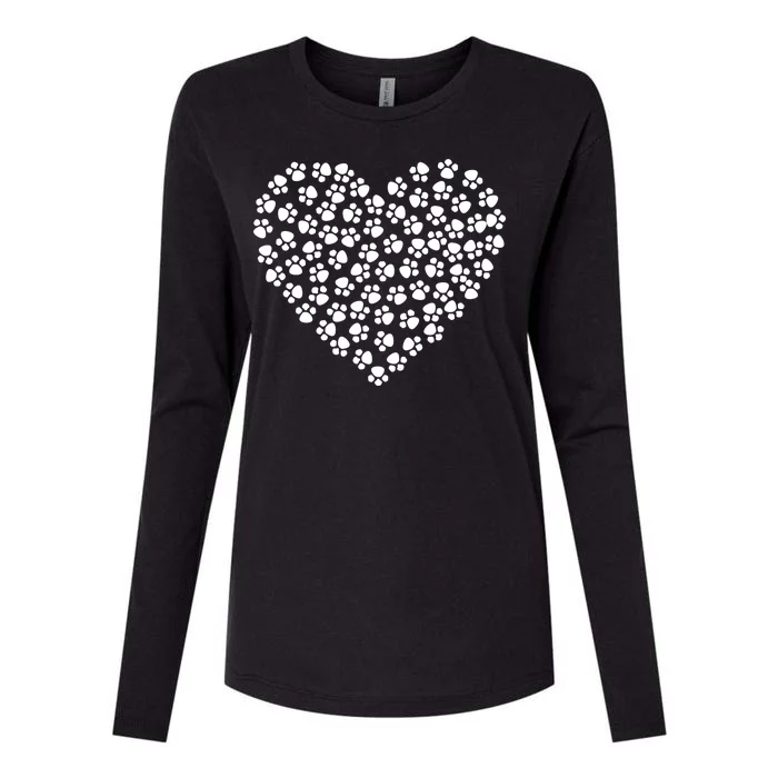 Pawprint Heart Dog Lover Womens Cotton Relaxed Long Sleeve T-Shirt