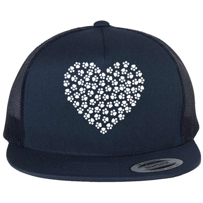 Pawprint Heart Dog Lover Flat Bill Trucker Hat