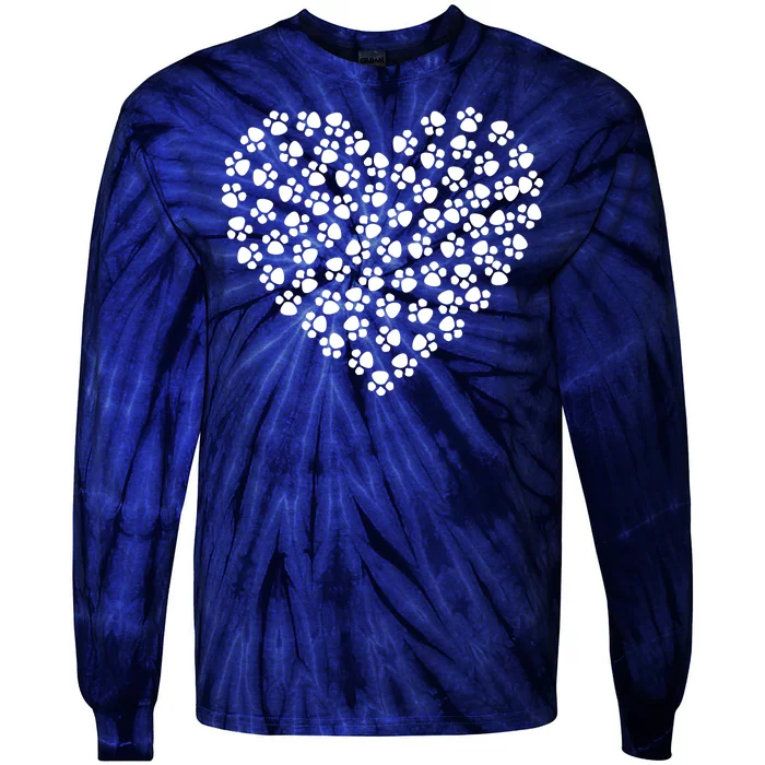 Pawprint Heart Dog Lover Tie-Dye Long Sleeve Shirt