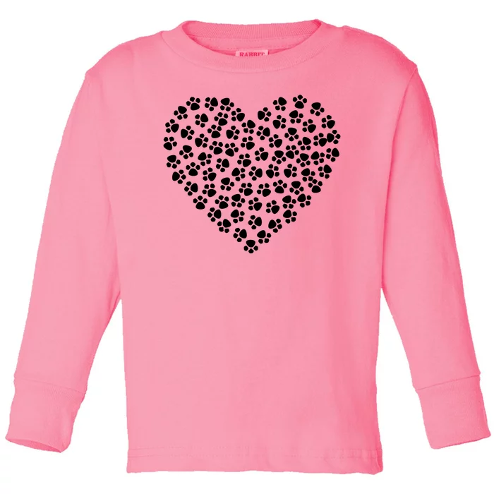 Pawprint Heart Dog Lover Toddler Long Sleeve Shirt