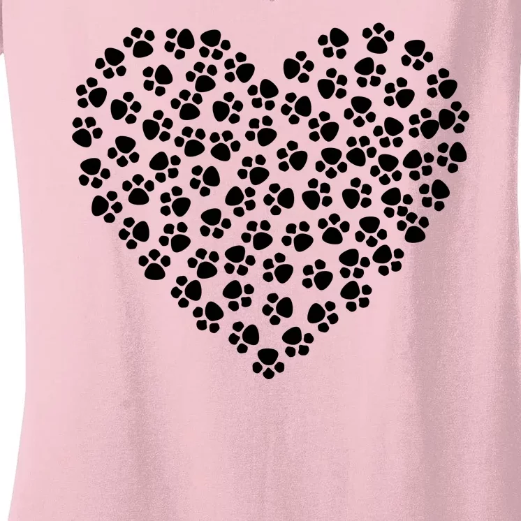 Pawprint Heart Dog Lover Women's V-Neck T-Shirt