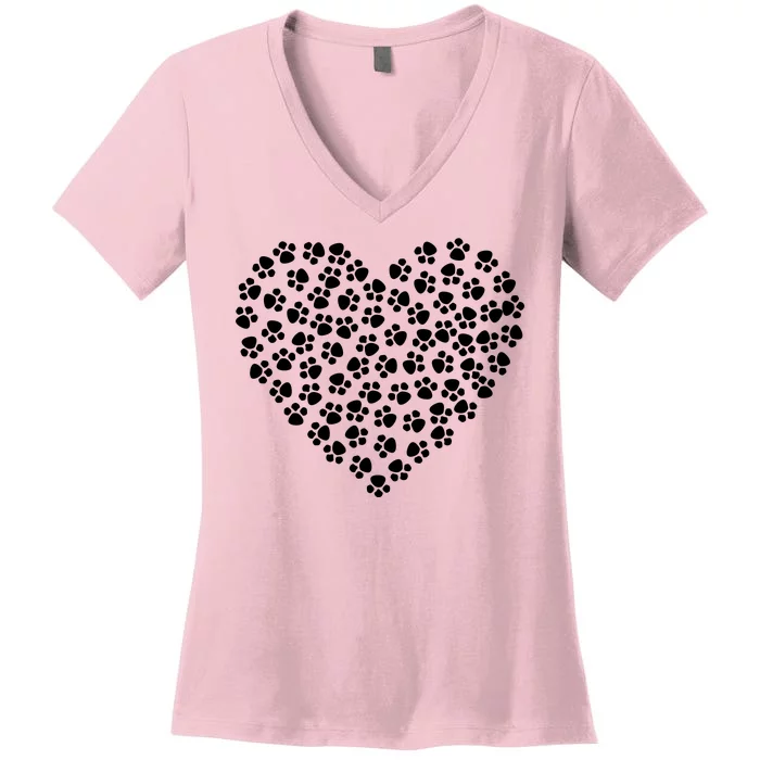 Pawprint Heart Dog Lover Women's V-Neck T-Shirt