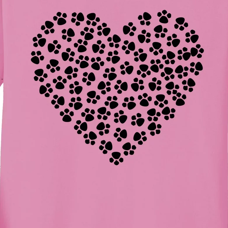 Pawprint Heart Dog Lover Kids Long Sleeve Shirt