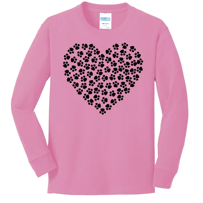 Pawprint Heart Dog Lover Kids Long Sleeve Shirt