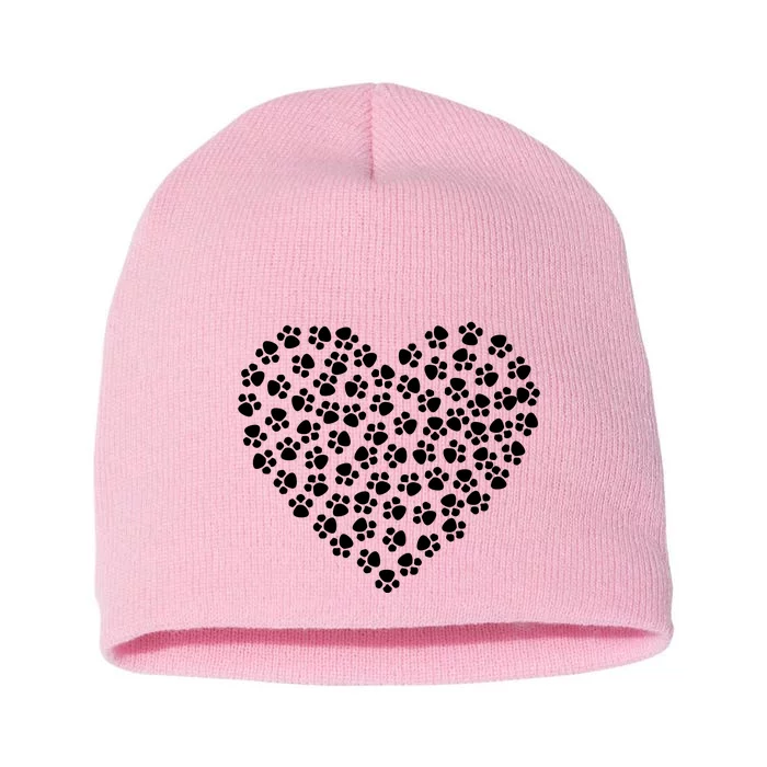 Pawprint Heart Dog Lover Short Acrylic Beanie