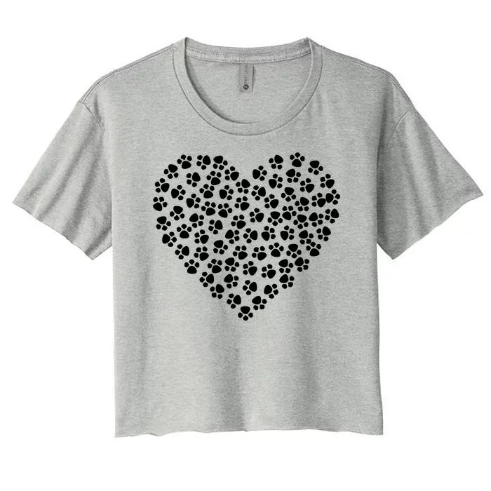 Pawprint Heart Dog Lover Women's Crop Top Tee