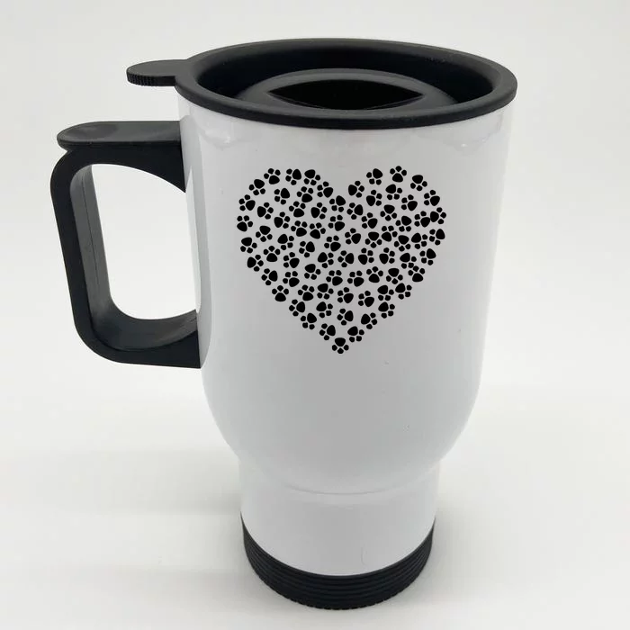 Pawprint Heart Dog Lover Front & Back Stainless Steel Travel Mug