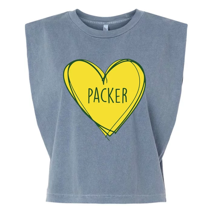 Packers Heart Football Team Touchdown Garment-Dyed Women's Muscle Tee