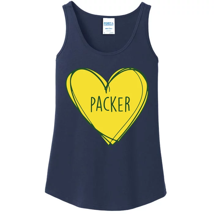 Packers Heart Football Team Touchdown Ladies Essential Tank