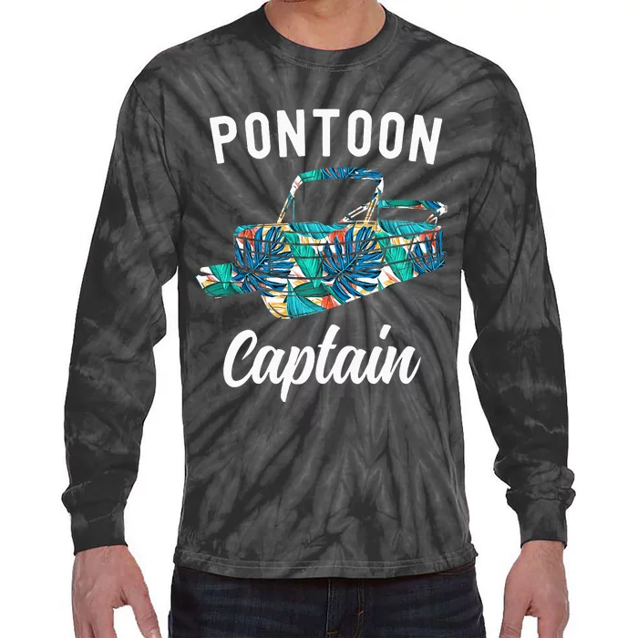 Pontoon Hawaiian Funny Pontoon Boat Captain Tie-Dye Long Sleeve Shirt