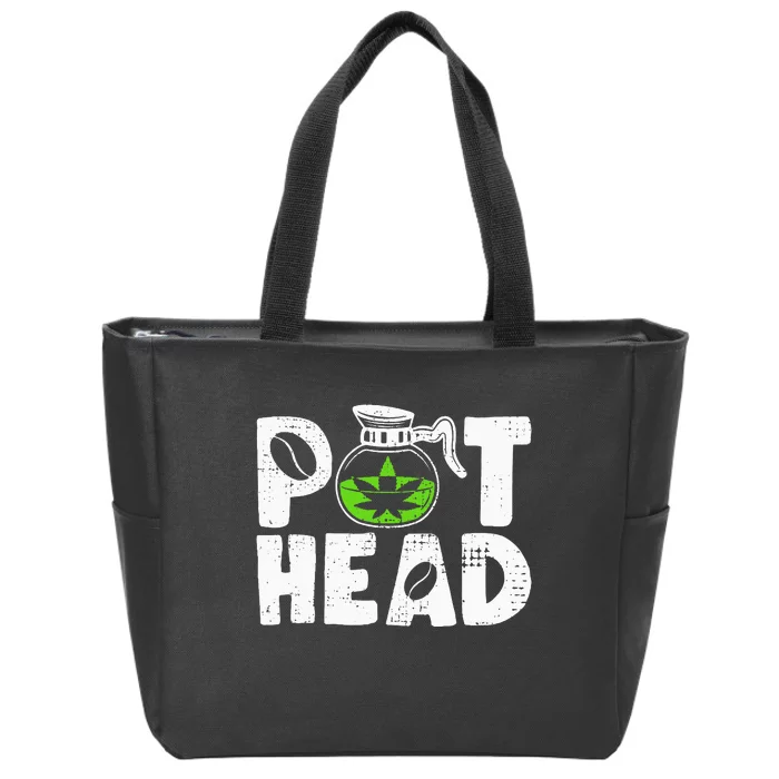 Pot Head Funny Coffee 420 Weed Lover Cannabis Marijuana Zip Tote Bag