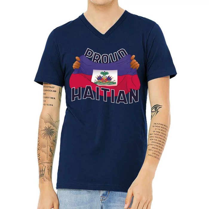 Proud Haitian Flag V-Neck T-Shirt