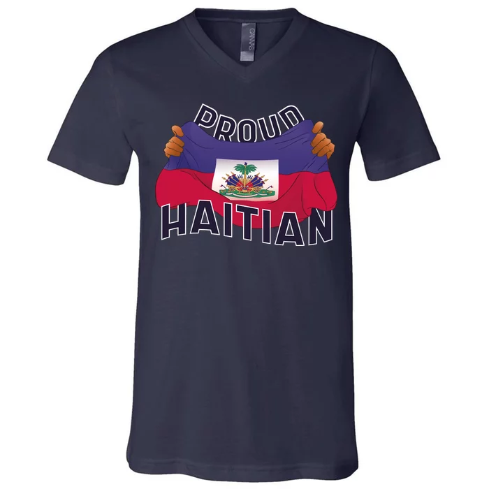 Proud Haitian Flag V-Neck T-Shirt