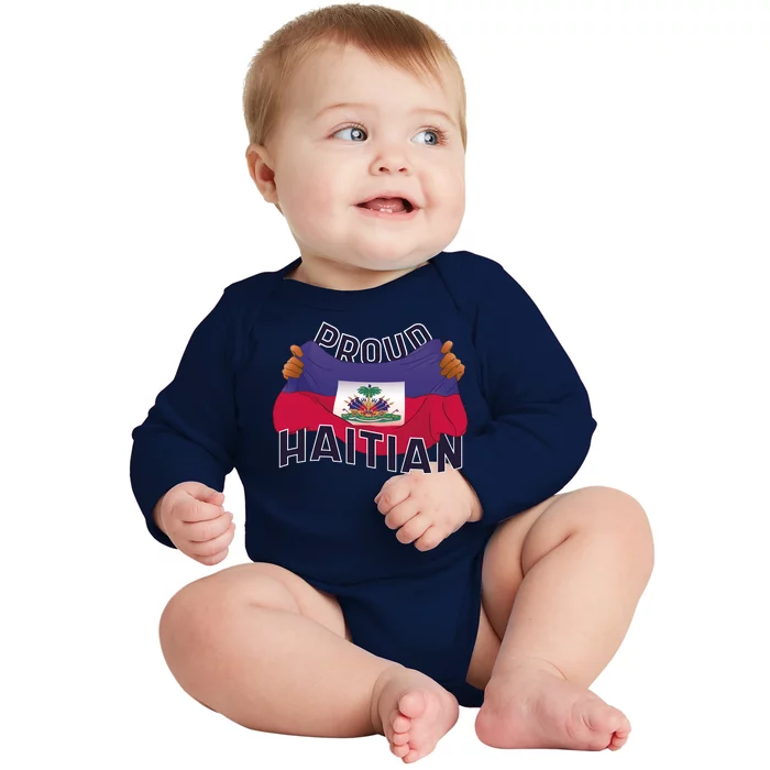 Proud Haitian Flag Baby Long Sleeve Bodysuit