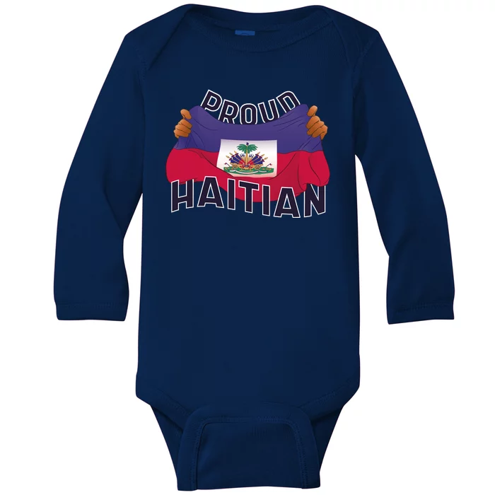 Proud Haitian Flag Baby Long Sleeve Bodysuit