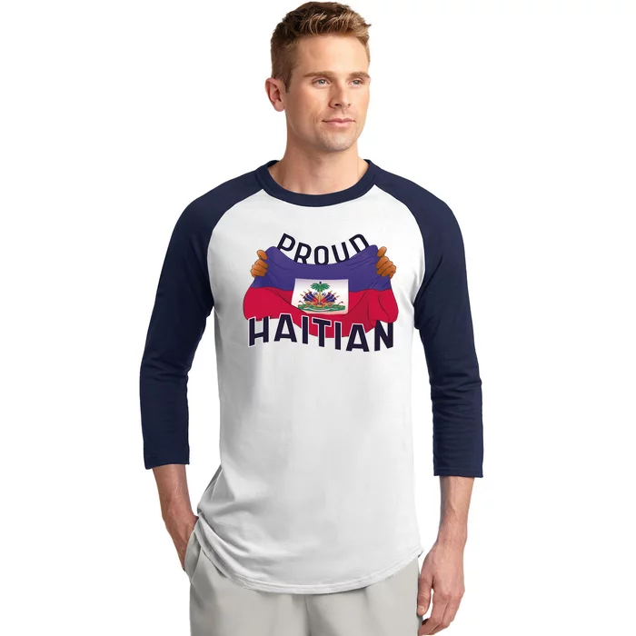 Proud Haitian Flag Baseball Sleeve Shirt