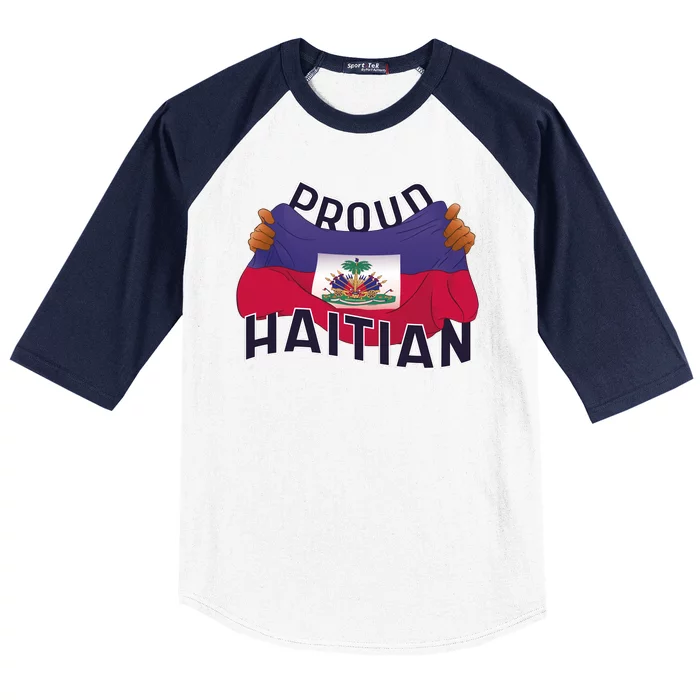 Proud Haitian Flag Baseball Sleeve Shirt