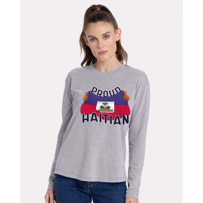 Proud Haitian Flag Womens Cotton Relaxed Long Sleeve T-Shirt