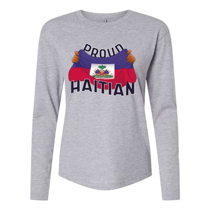 Proud Haitian Flag Womens Cotton Relaxed Long Sleeve T-Shirt