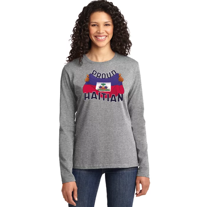 Proud Haitian Flag Ladies Long Sleeve Shirt