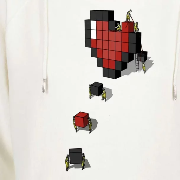 Pixel Heart Funny Gamer Womens Funnel Neck Pullover Hood