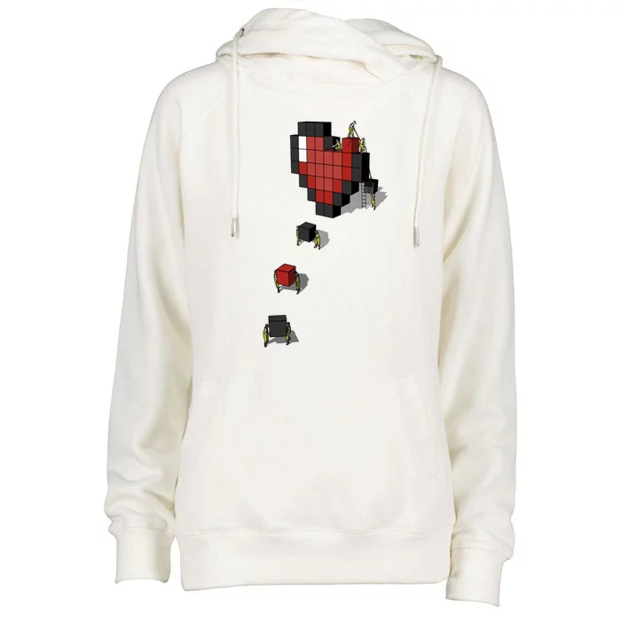 Pixel Heart Funny Gamer Womens Funnel Neck Pullover Hood