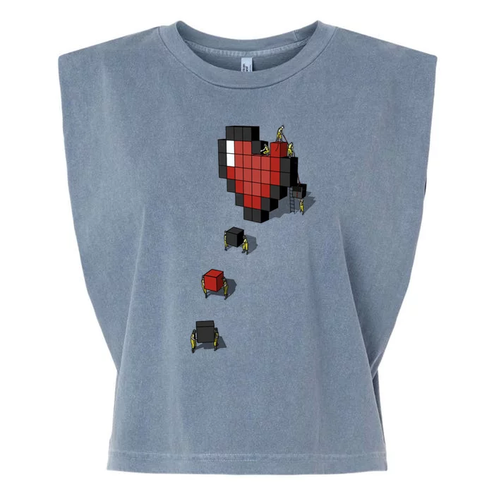 Pixel Heart Funny Gamer Garment-Dyed Women's Muscle Tee