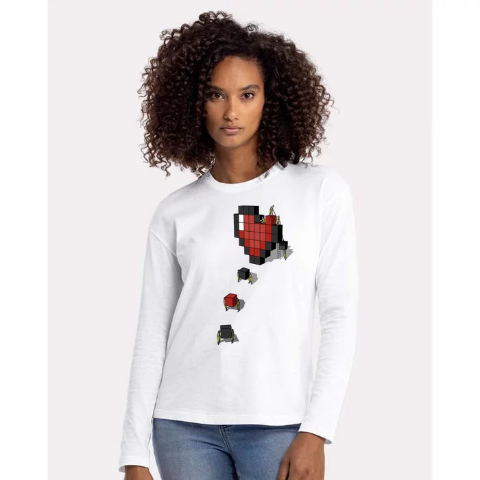 Pixel Heart Funny Gamer Womens Cotton Relaxed Long Sleeve T-Shirt