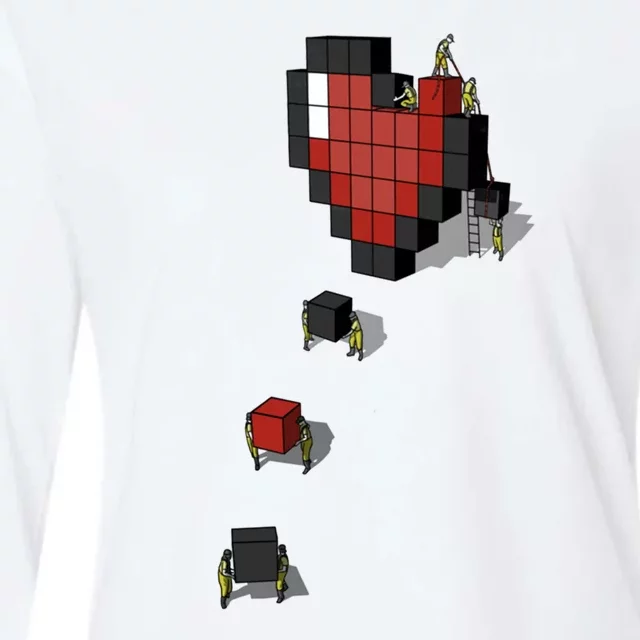 Pixel Heart Funny Gamer Womens Cotton Relaxed Long Sleeve T-Shirt