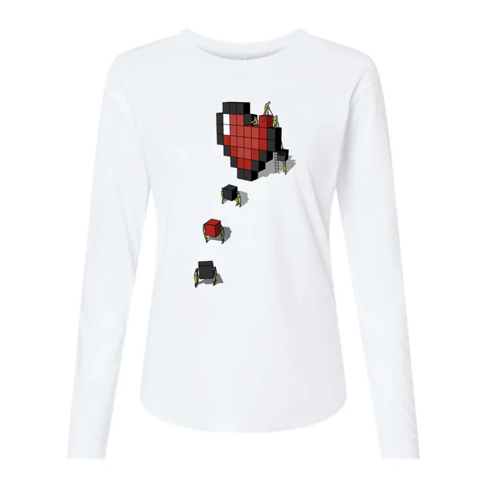 Pixel Heart Funny Gamer Womens Cotton Relaxed Long Sleeve T-Shirt