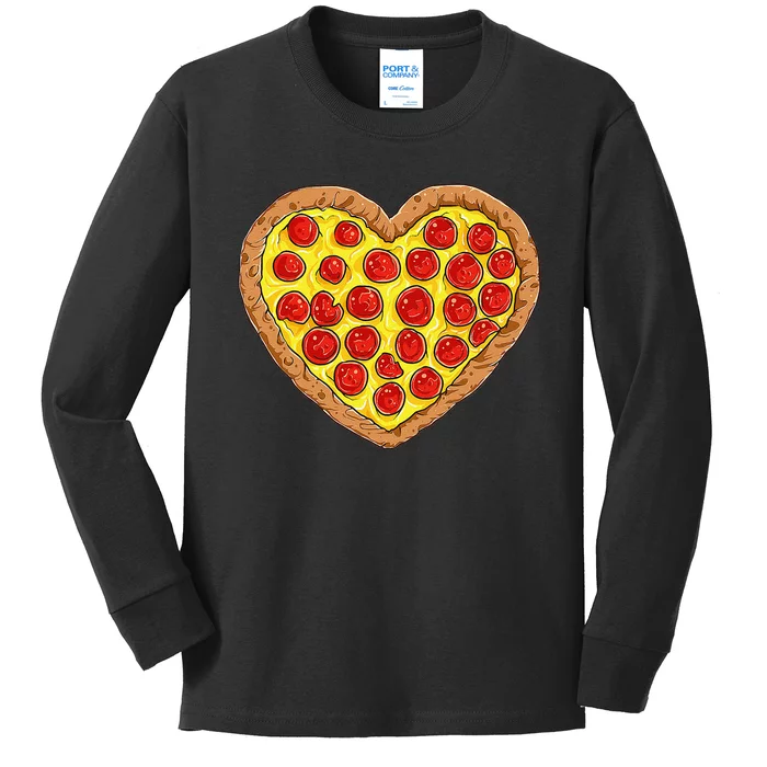 Pizza Heart Funny Valentines Day Pepperoni Lover Kids Long Sleeve Shirt