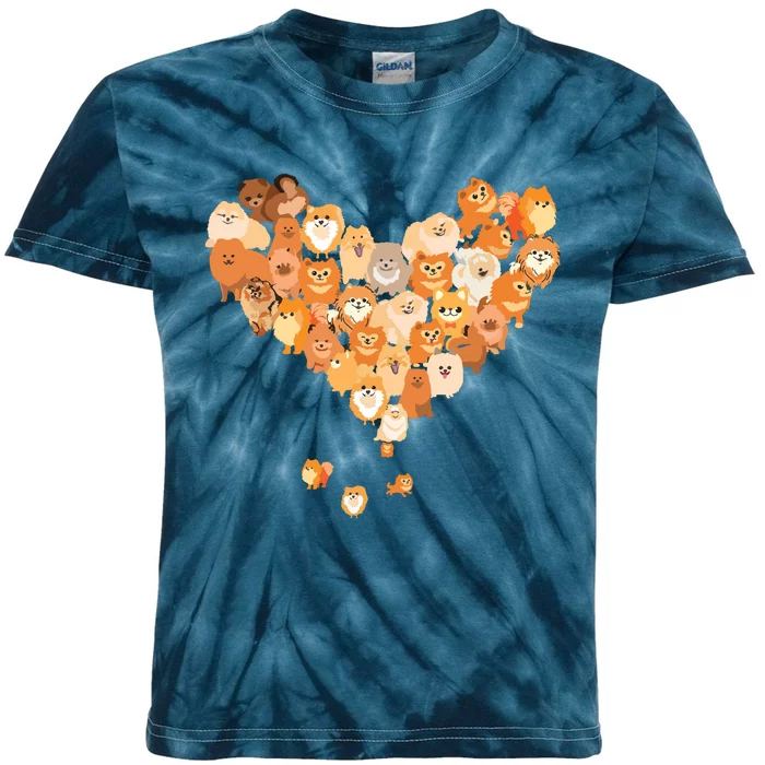 Pomeranian Heart Gift Dog Lover Kids Tie-Dye T-Shirt