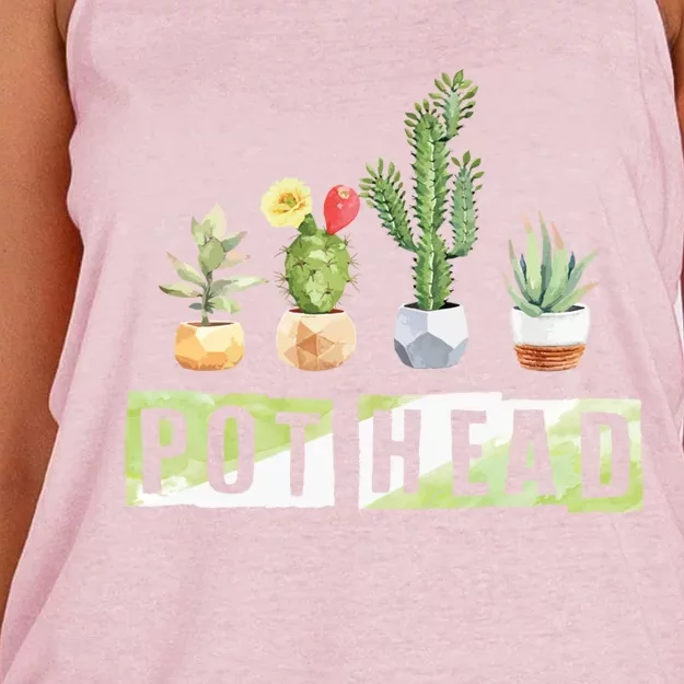 Pot Head Gift Houseplant Appreciation Day Potted Plant Gardener Funny Gift Women's Knotted Racerback Tank