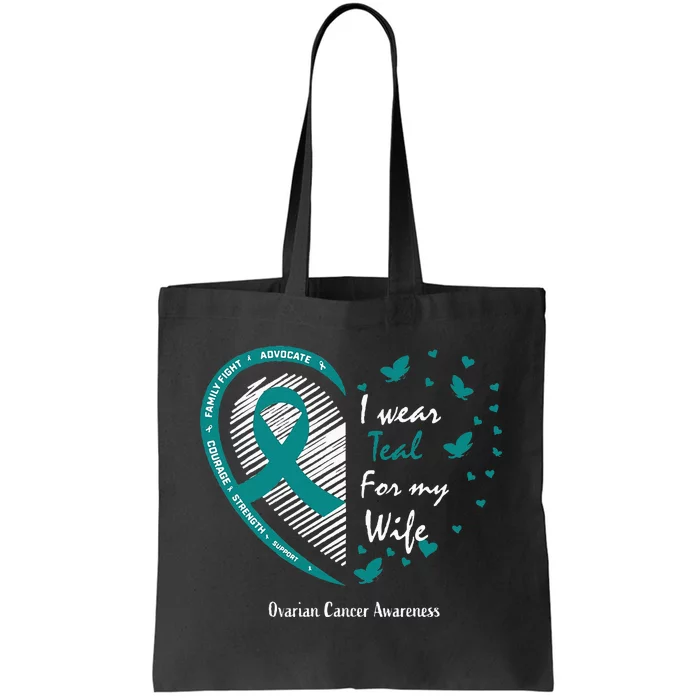 Products Husband Gifts Teal Wife Ovarian Cancer Awareness Tote Bag