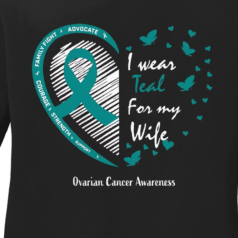 Products Husband Gifts Teal Wife Ovarian Cancer Awareness Ladies Long Sleeve Shirt