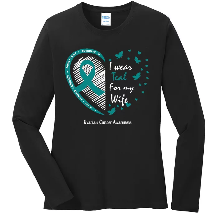 Products Husband Gifts Teal Wife Ovarian Cancer Awareness Ladies Long Sleeve Shirt