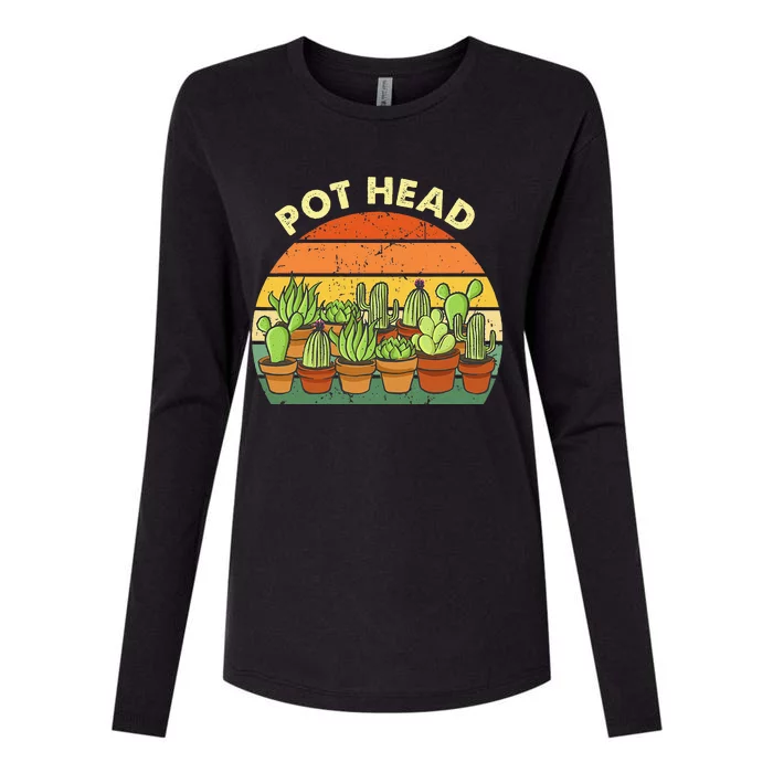 Pot Head Gardening Cactus Succulents Plants Funny Gardener Womens Cotton Relaxed Long Sleeve T-Shirt