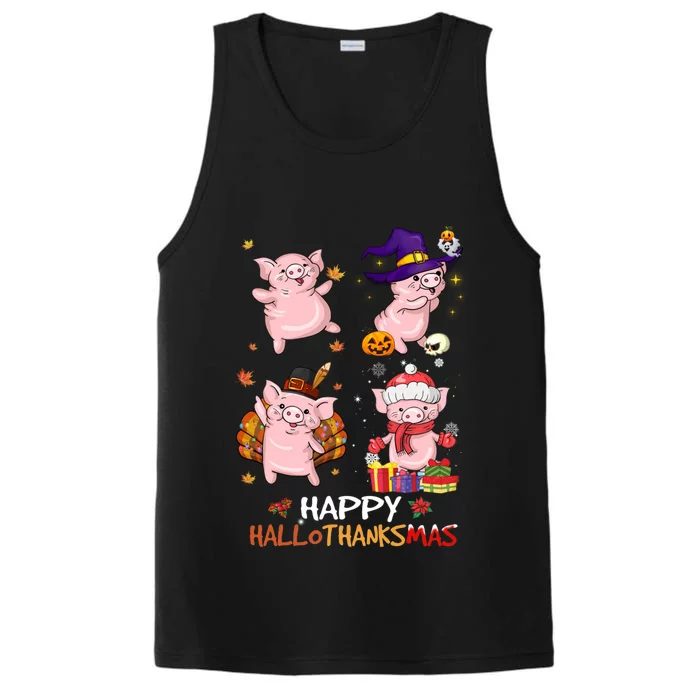 Pig Happy Hallothanksmas Halloween Thanksgiving Xmas Performance Tank